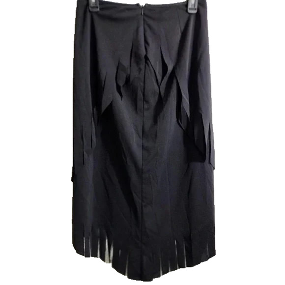 CACHE Vintage Black Fringed Assymetric Wrap A-Line Midi Skirt 8 Boho Goth Y2K - Picture 5 of 9